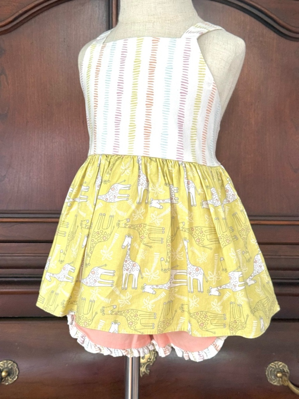 Ricrac & Ruffles Girls 4T Giraffe Safari Outfit Cross Back Top Bloomers Boutique